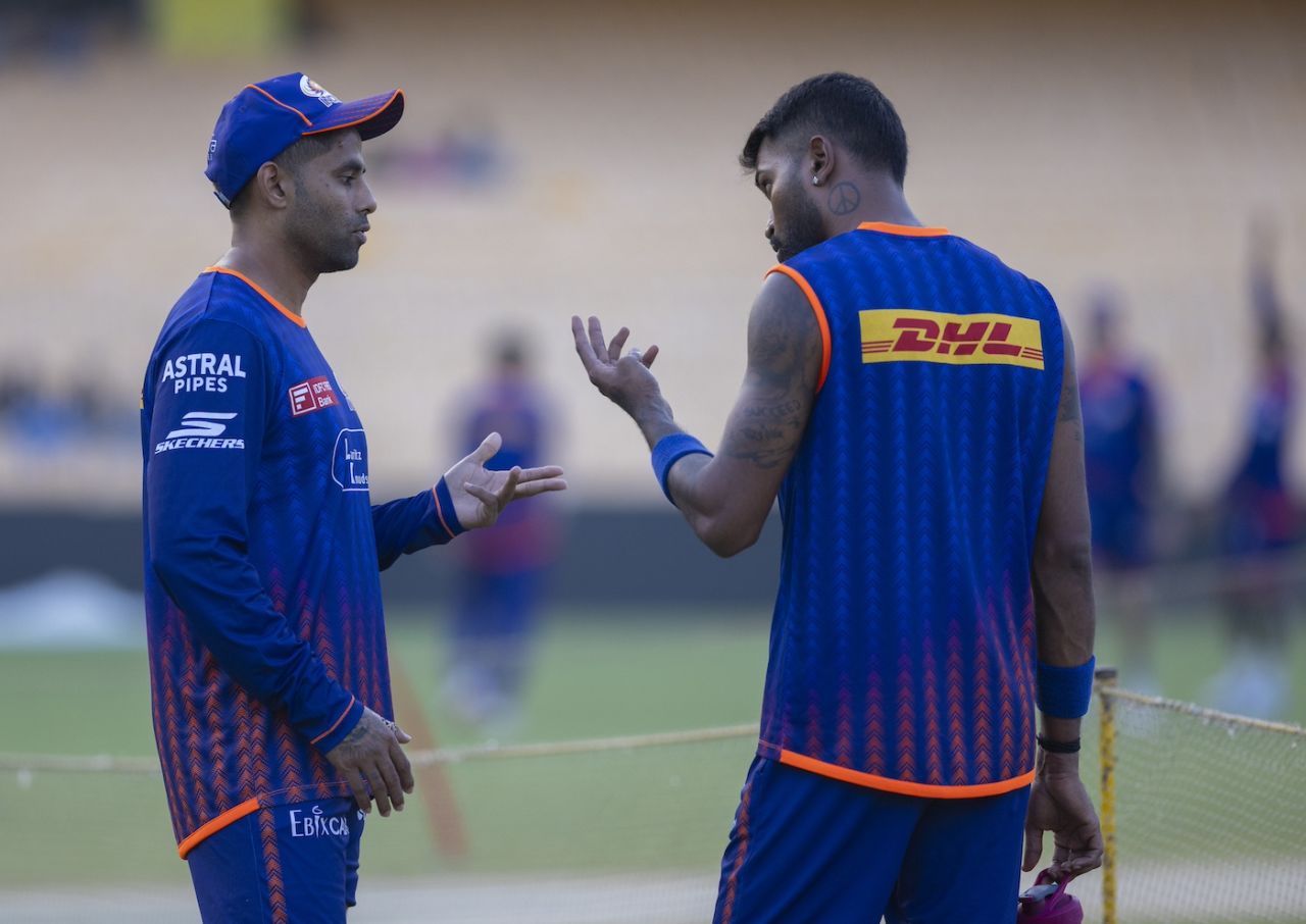 Suryakumar Yadav and Hardik Pandya seem to be playing a numbers game, Chennai, March 21, 2025
