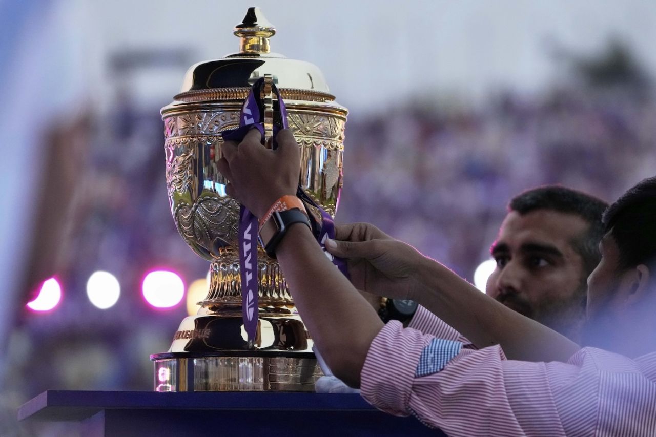 The IPL trophy on display at the opening game, Kolkata Knight Riders vs Royal Challengers Bengaluru, IPL 2025, Kolkata, March 22, 2025