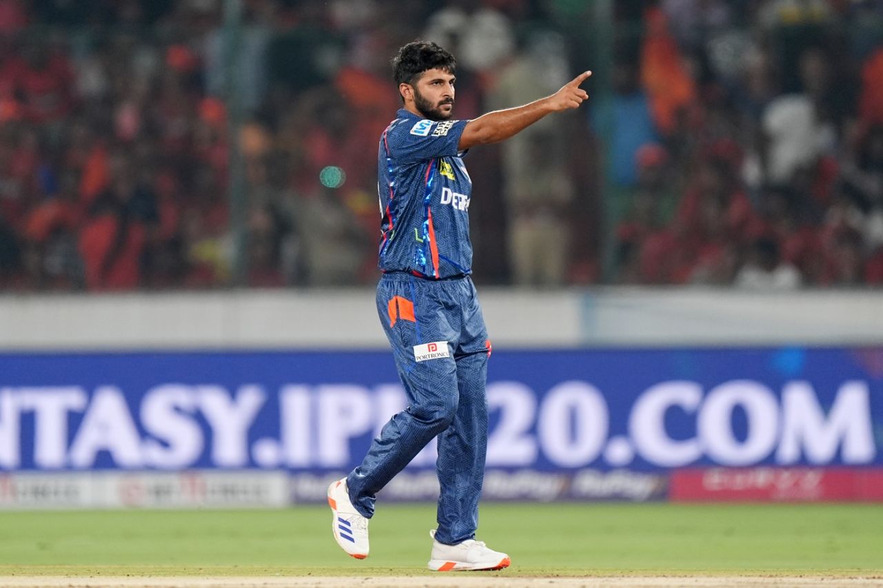 Shardul Thakur celebrates after bouncing Abhishek Sharma out, Sunrisers Hyderabad vs Lucknow Super Giants, IPL 2025, Hyderabad, March 27, 2025