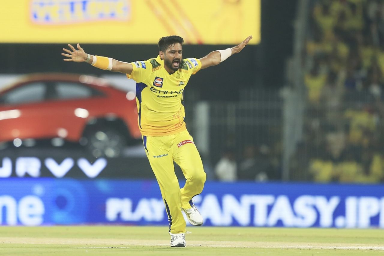 Khaleel Ahmed went off in a celebrappeal which was turned down, Chennai Super Kings vs Royal Challengers Bengaluru, IPL 2025, Chennai, March 28, 2025