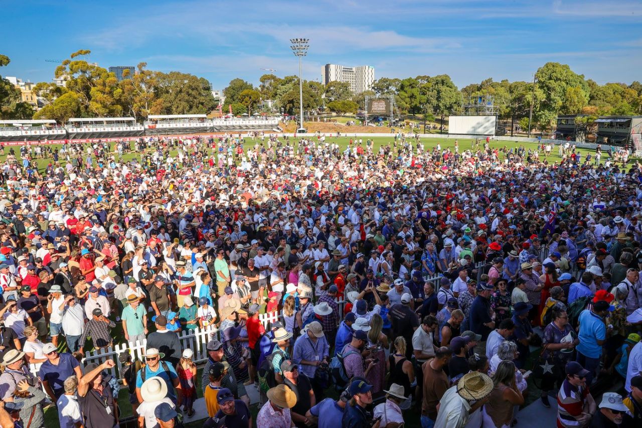 The view from the Karen Rolton Oval grandstand when the Shield trophy was presented, South Australia vs Queensland, Sheffield Shield final, Karen Rolton Oval, March 29, 2025