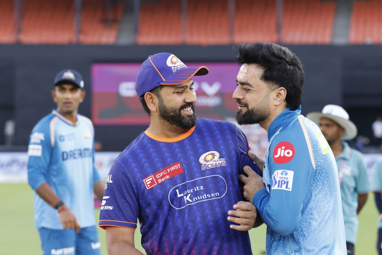 Rohit Sharma and Rashid Khan have a chat before the game, Gujarat Titans vs Mumbai Indians, IPL 2025, Ahmedabad, March 29, 2025