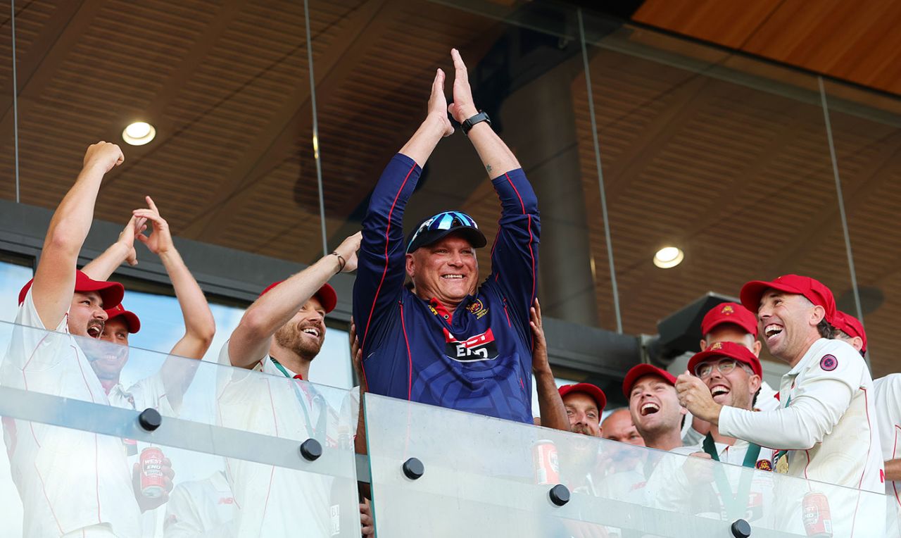 Head coach Ryan Harris completed the domestic state double in his first season, South Australia vs Queensland, Sheffield Shield final, Karen Rolton Oval, March 29, 2025