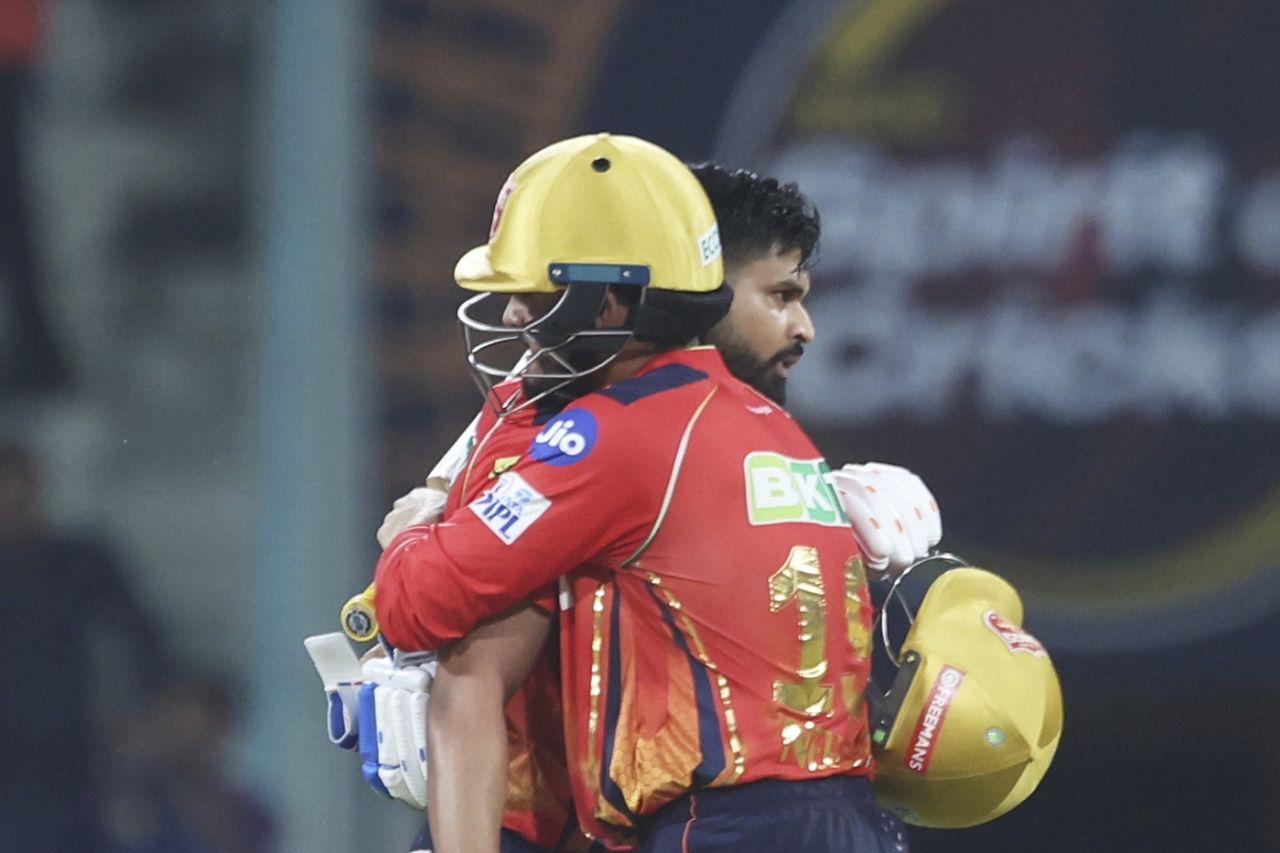 Shreyas Iyer and Nehal Wadhera celebrate after the winning runs, Lucknow Super Giants vs Punjab Kings, IPL, Lucknow, April 1, 2025