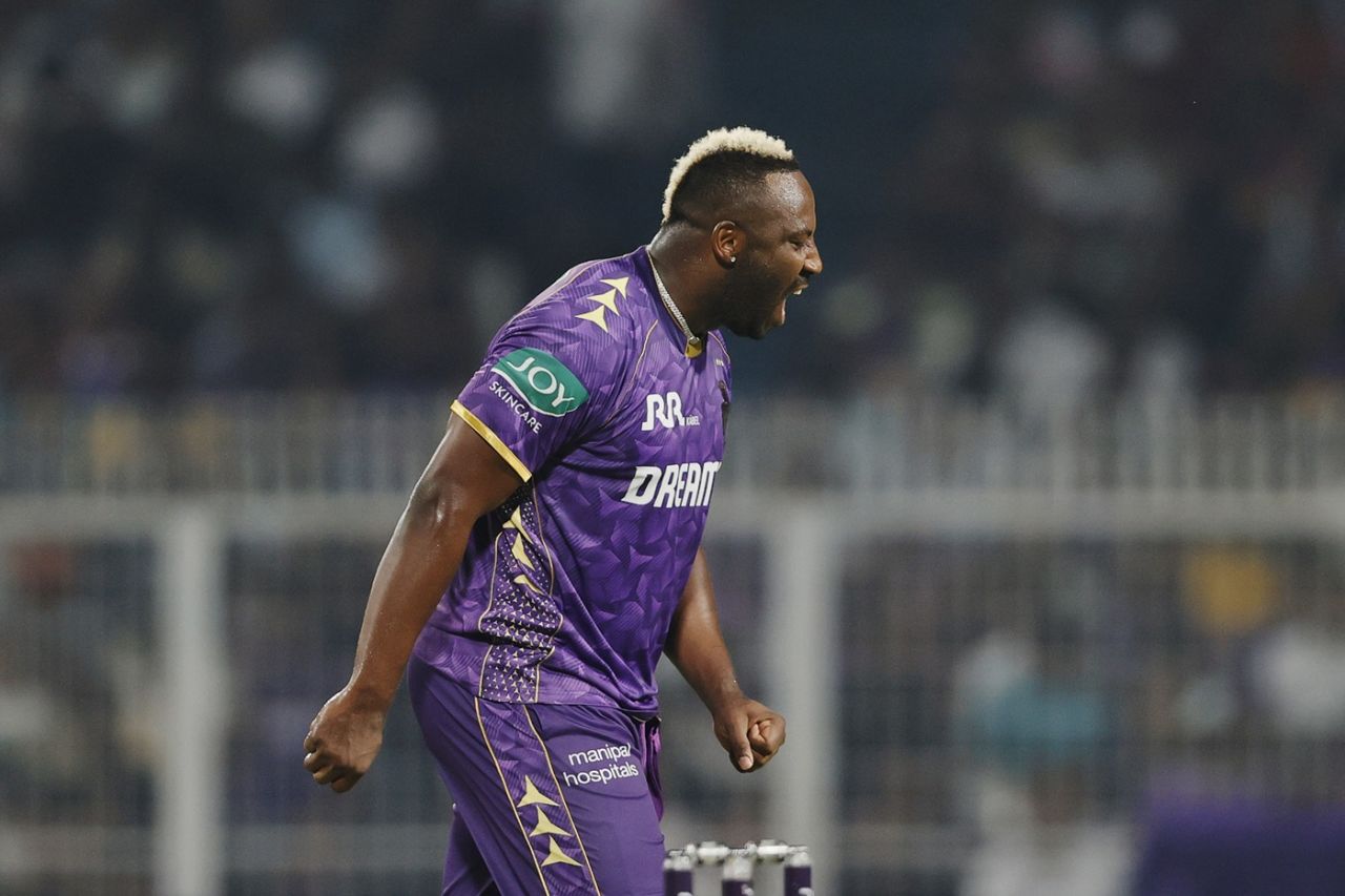 Andre Russell is pumped up after getting rid of Nitish Kumar Reddy, Kolkata Knight Riders vs Sunrisers Hyderabad, IPL 2025, Kolkata, April 3, 2025