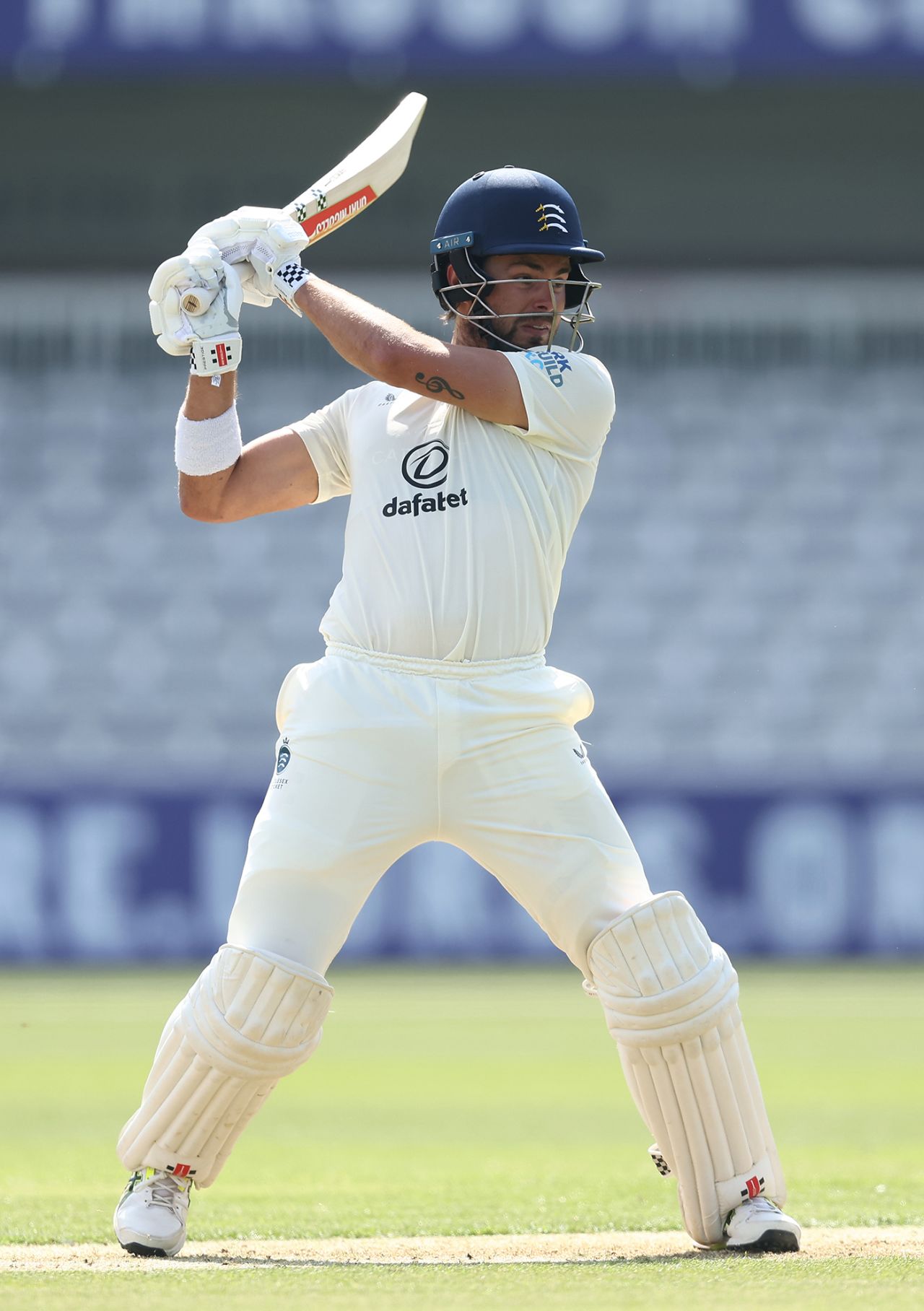 Max Holden carves the ball away, Middlesex vs Lancashire, County Championship, Division Two, Lord's, 1st day, April 4, 2025