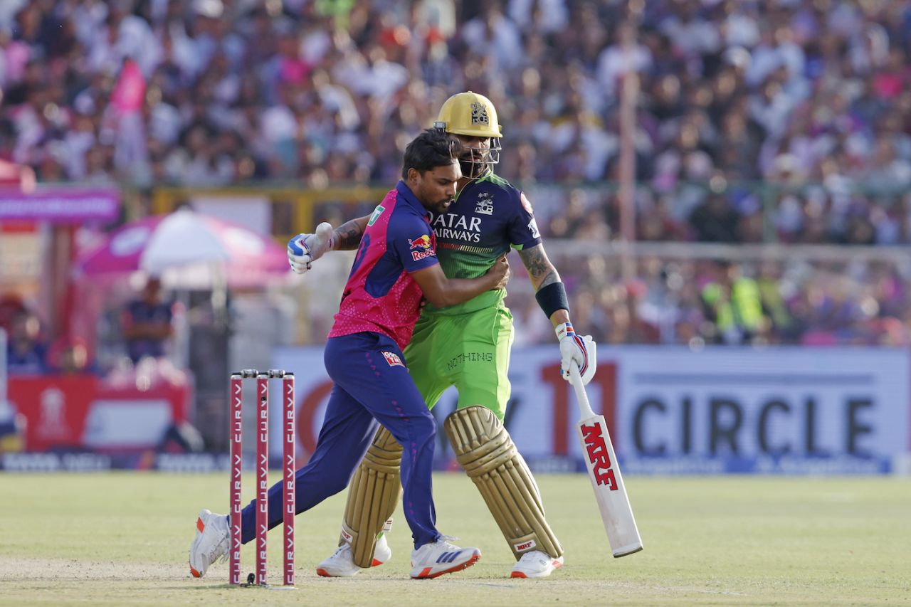 Sandeep Sharma ran into Virat Kohli after dropping a return catch off Phil Salt, Rajasthan Royals vs Royal Challengers Bengaluru, IPL 2025, Jaipur, April 13, 2025