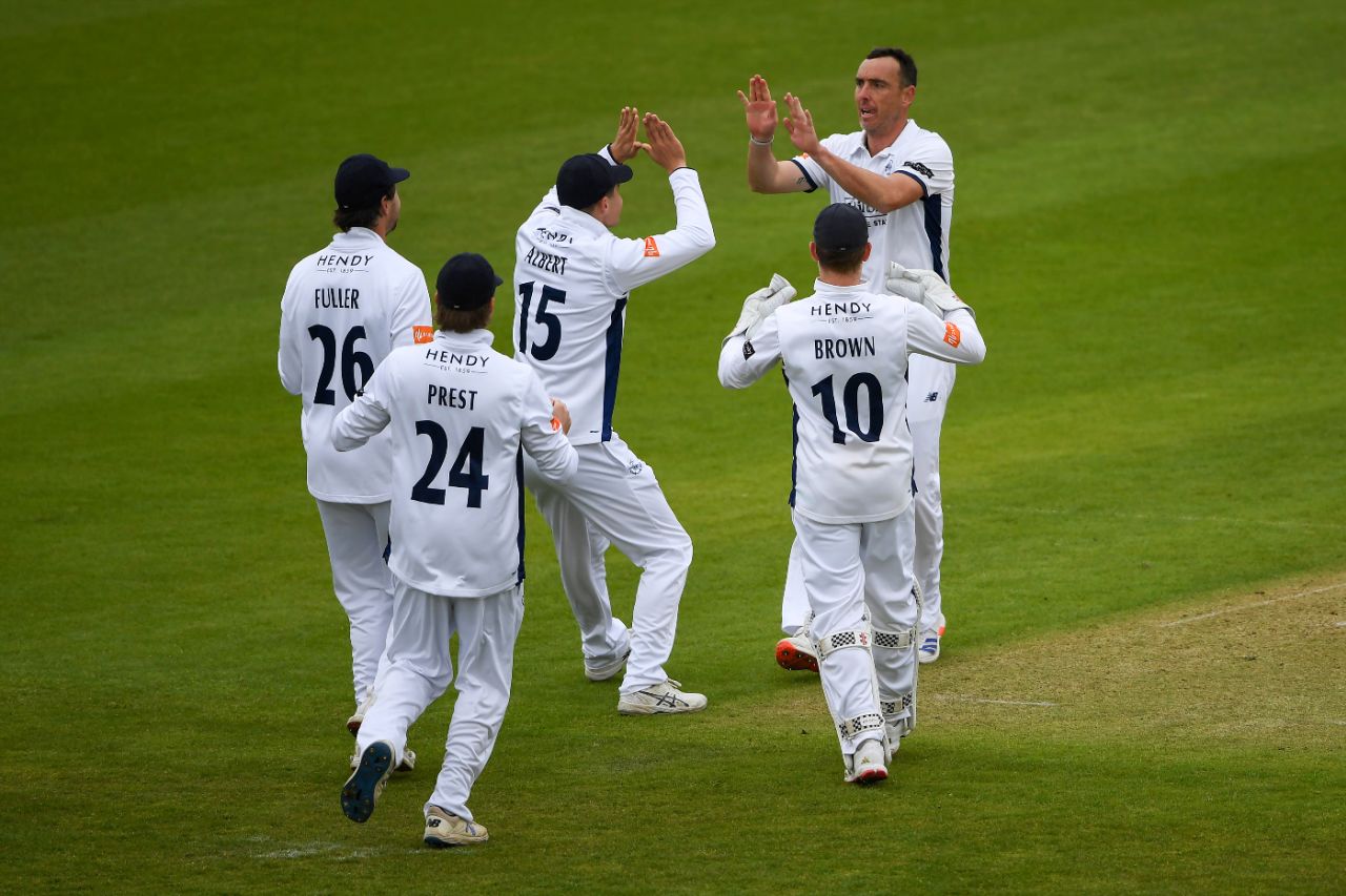 Kyle Abbott claimed the wicket of Somerset's captain James Rew, Hampshire vs Somerset, County Championship, April 18, 2025