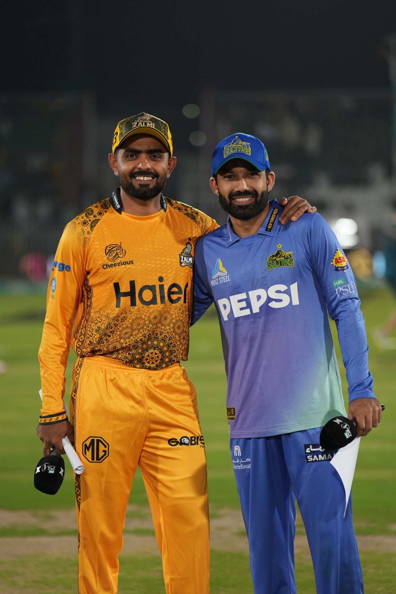 Babar Azam and Mohammad Rizwan at the toss, Multan Sultans vs Peshawar Zalmi, PSL, Rawalpindi, April 19, 2025