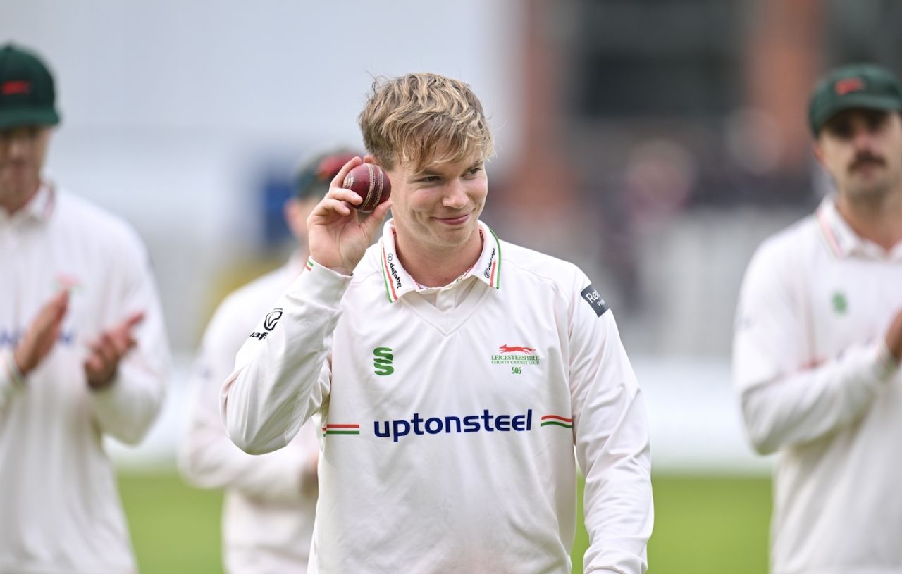 Tom Scriven celebrates his maiden five-wicket haul, Lancashire vs Leicestershire, Division Two, County Championship, April 19, 2025