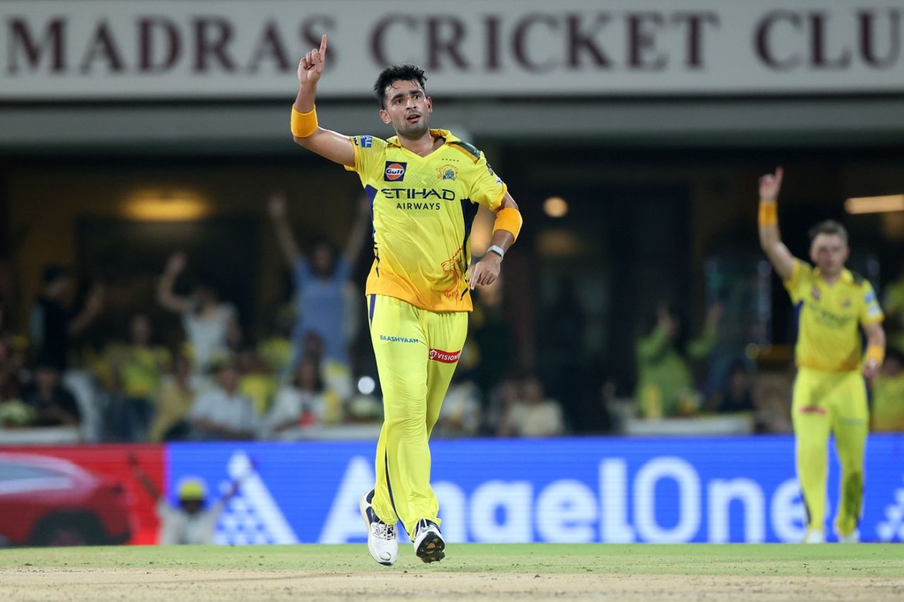 Anshul Kamboj celebrates a wicket, Chennai Super Kings vs Sunrisers Hyderabad, IPL 2025, Chennai, April 25, 2025