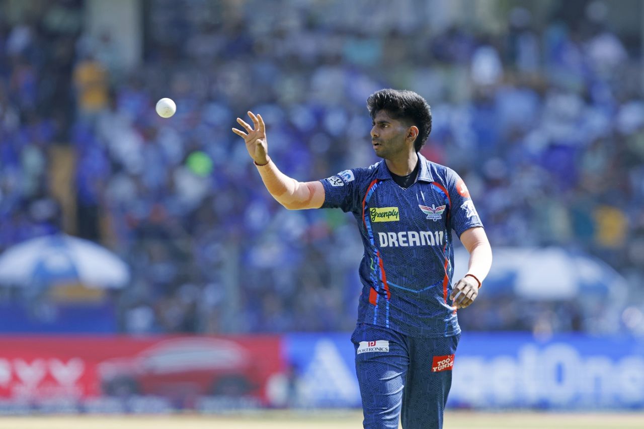 Mayank Yadav worked up good speeds in his first game of the season, Mumbai Indians vs Lucknow Super Giants, IPL 2025, Wankhede, April 27, 2025