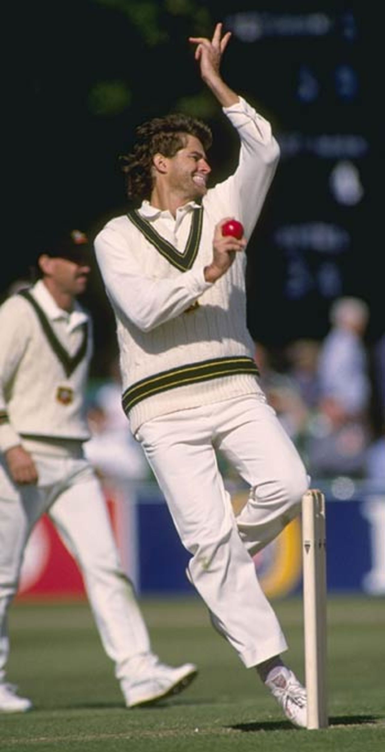 Terry Alderman in action on the opening day of the tour, Worcestershire v Australians, May 1989