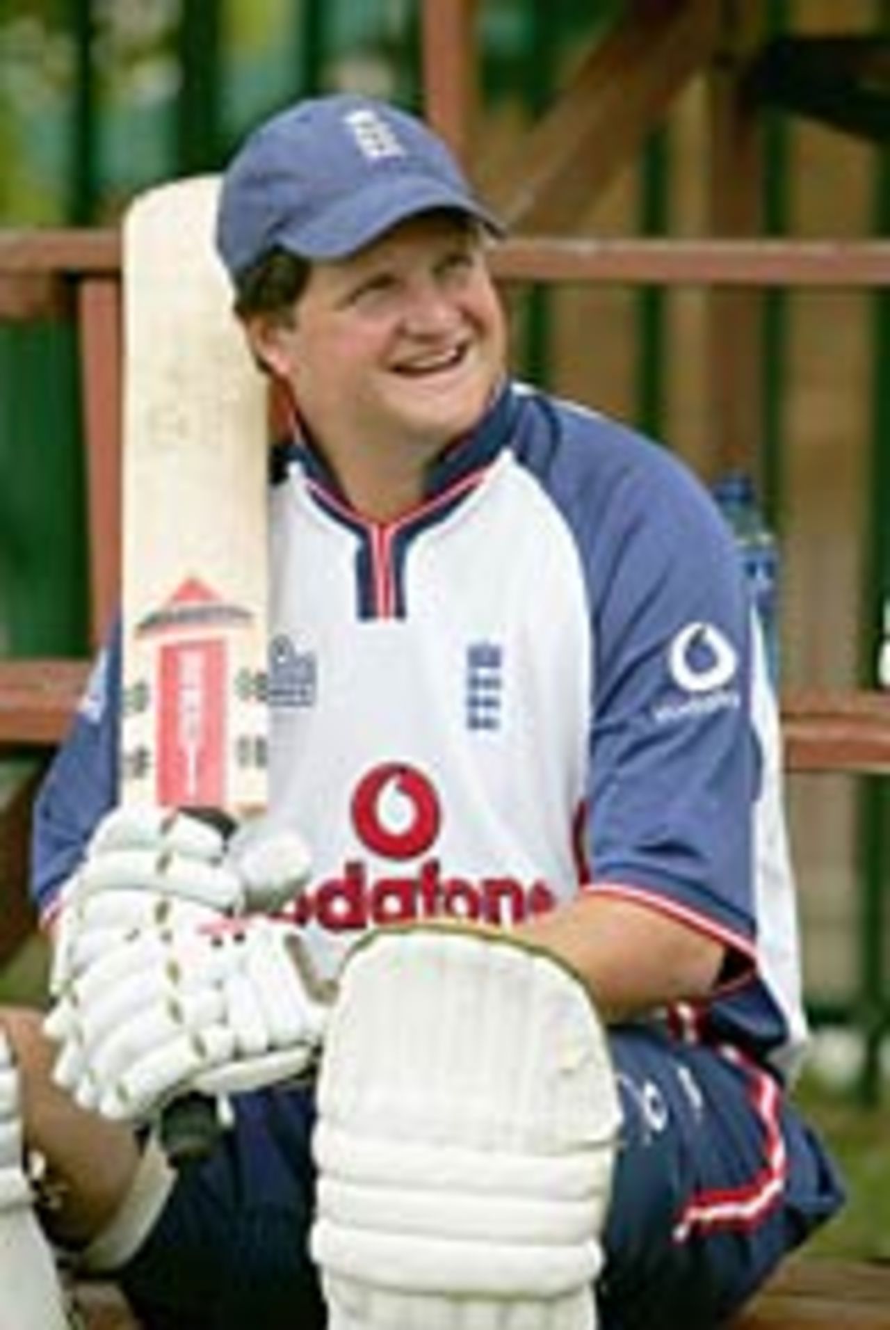 Robert Key chuckles before his turn to bat in the nets at the Wanderers, January 11, 2005