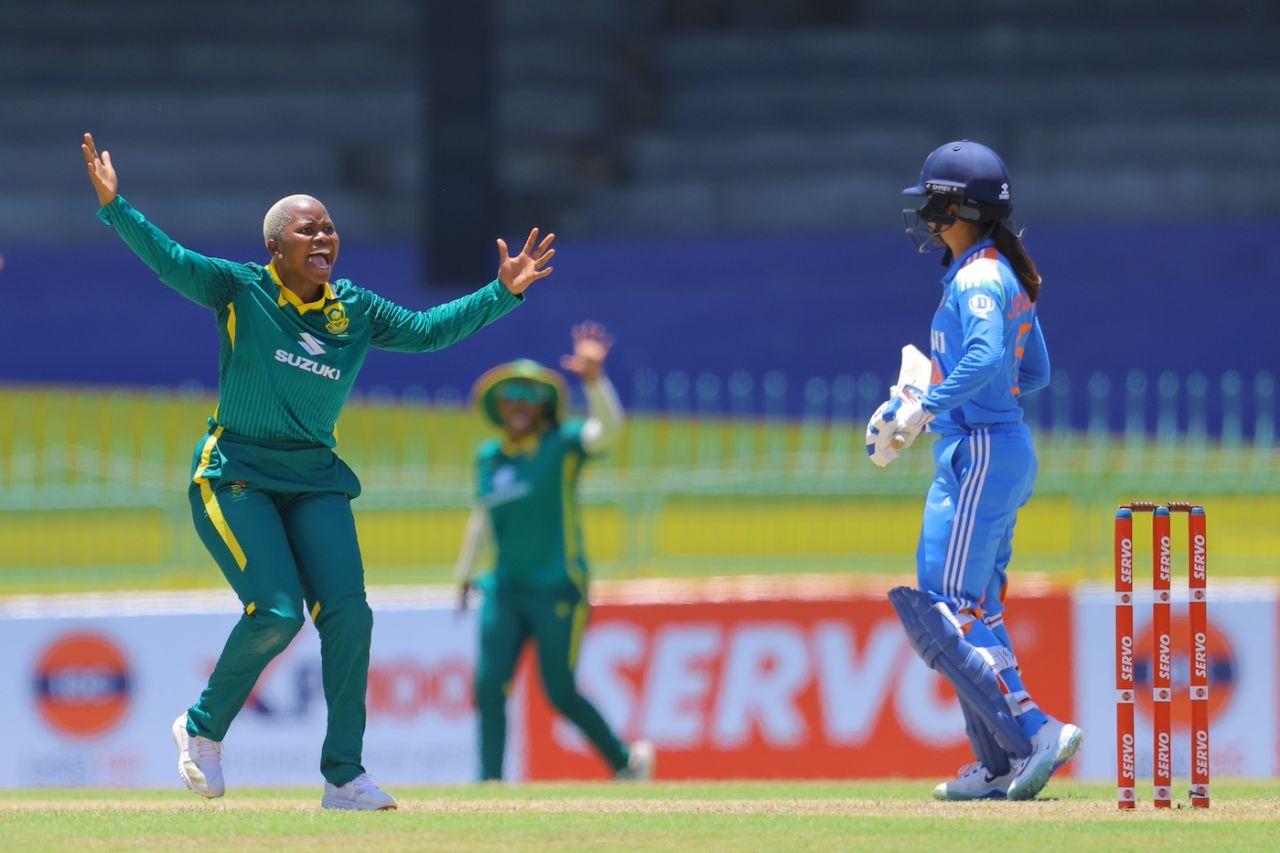 Nonkululeko Mlaba goes up in appeal, India vs South Africa, ODI tri-series, Colombo, April 29, 2025