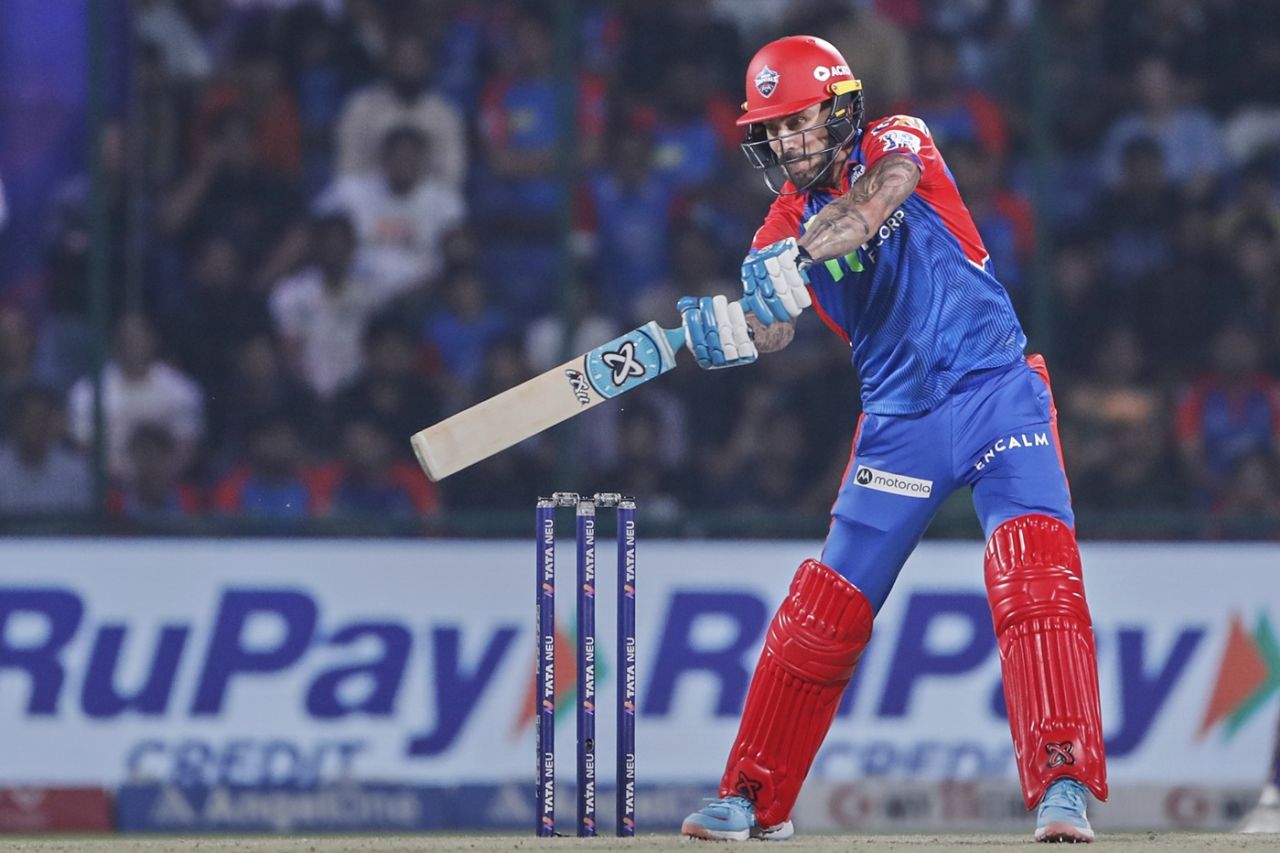 Faf du Plessis strikes the ball, Delhi Capitals vs Kolkata Knight Riders, IPL 2025, Delhi, April 29, 2025