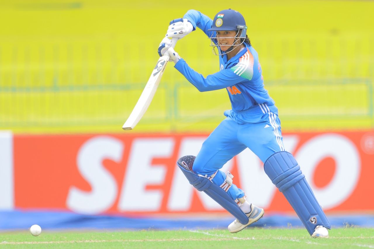 Smriti Mandhana scored her first half-century of the tour, India vs South Africa, women's tri-series, Colombo, May 7, 2025