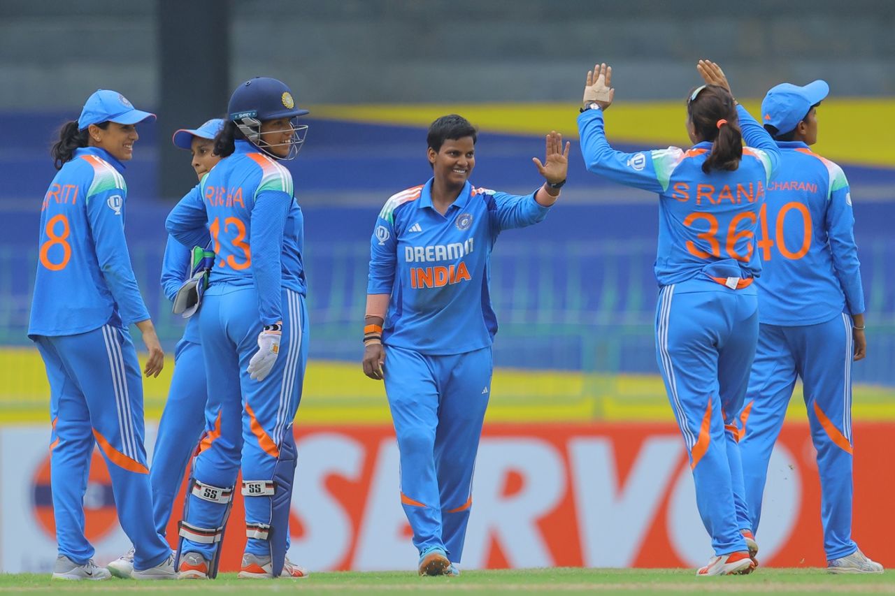 Deepti Sharma celebrates a wicket, India vs South Africa, women's tri-series, Colombo, May 7, 2025