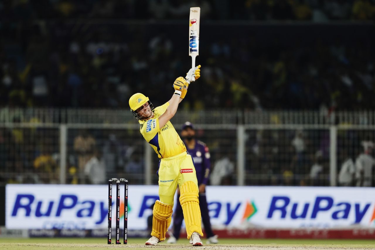 Dewald Brevis took 30 runs off a Vaibhav Arora over, hitting this one-handed six in the process, Kolkata Knight Riders vs Chennai Super Kings, IPL, Kolkata, May 7, 2025