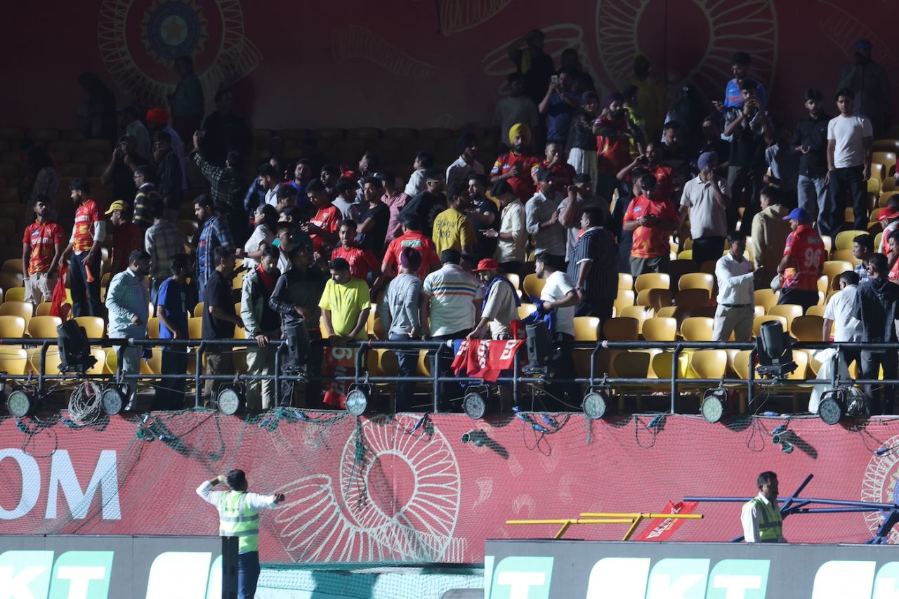 Spectators leave the stadium after the game was abandoned, Punjab Kings vs Delhi Capitals, IPL 2025, Dharamsala, May 8, 2025