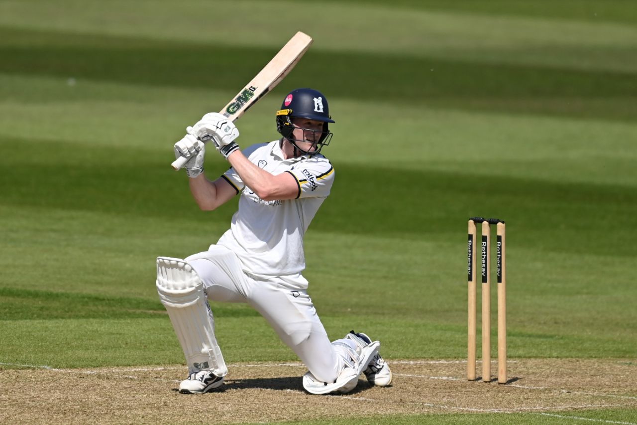 Rob Yates drives through the off side, Warwickshire vs Surrey, County Championship, Edgbaston, May 9, 2025