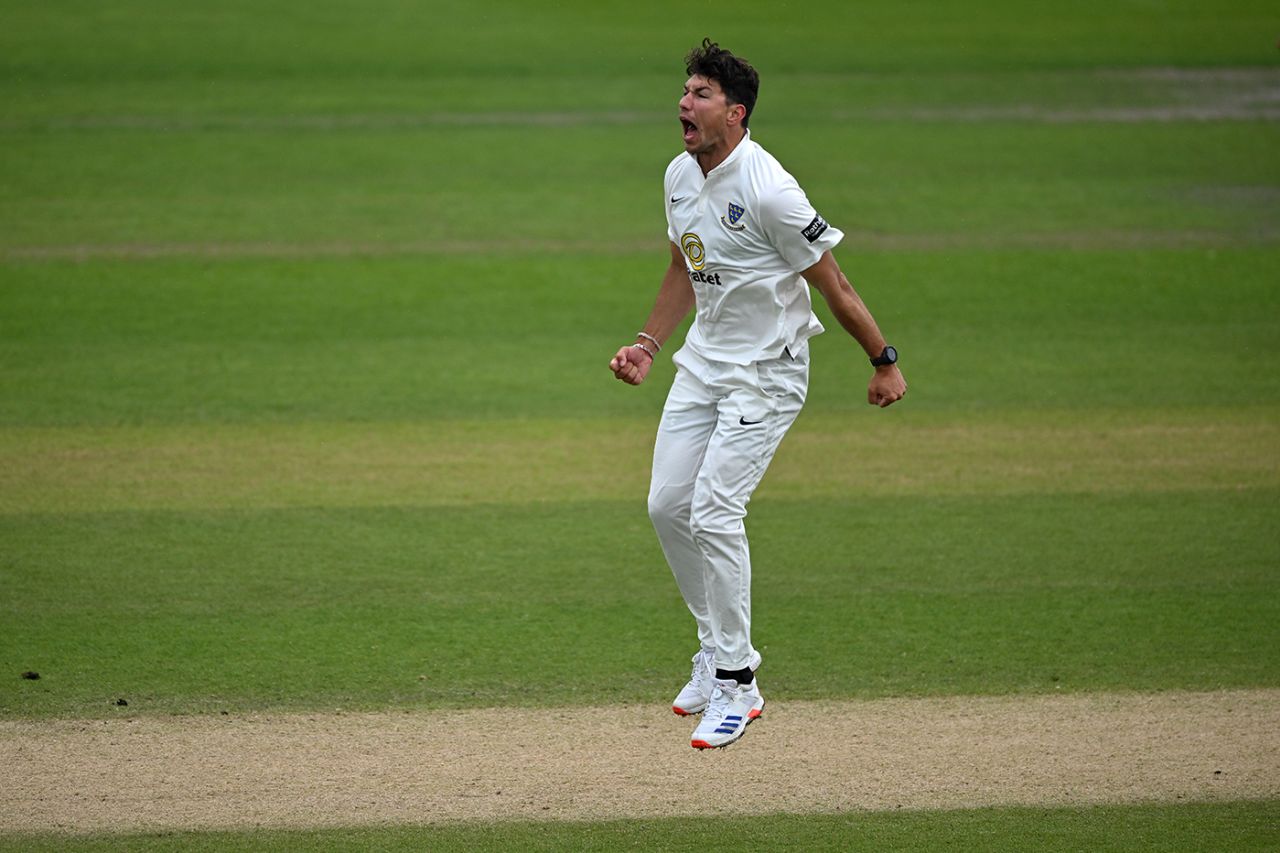 Ari Karvelas was delighted with the wicket of Ethan Brookes, Sussex vs Worcestershire, County Championship, Division Two, Hove, May 12, 2025