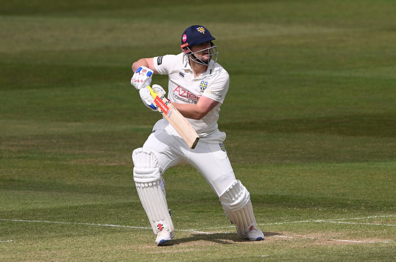 Alex Lees pushes one into the off side, County Championship, Division One, Durham vs Nottinghamshire, Chester-le-Street, May 17, 2025
