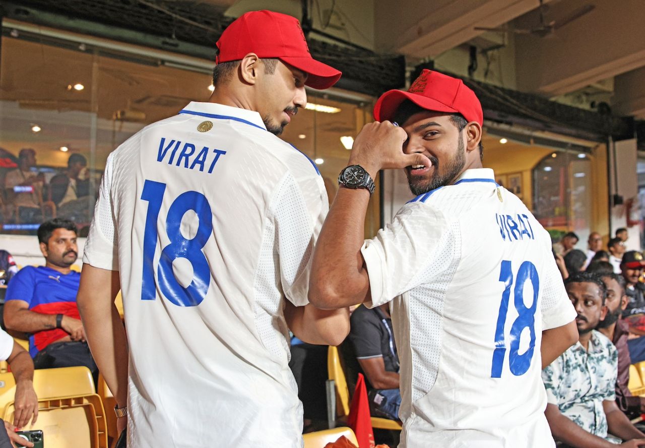 The white-shirt celebration was on in full swing even if the cricket wasn't, Royal Challengers Bengaluru vs Kolkata Knight Riders, IPL 2025, Bengaluru, May 17, 2025