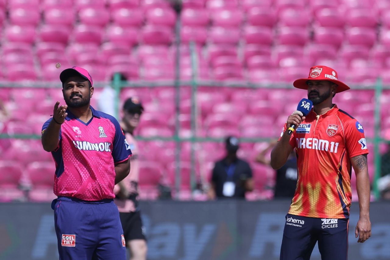Sanju Samson flips the coin as Shreyas Iyer calls, Rajasthan Royals vs Punjab Kings, IPL, Jaipur, May 18, 2025