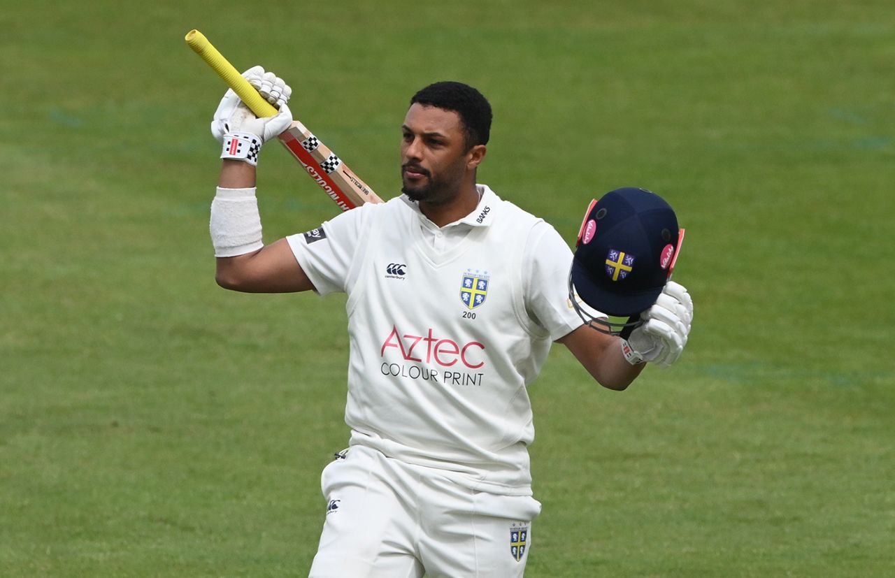 Emilio Gay acknowledges his century, County Championship, Division One, Durham vs Nottinghamshire, Chester-le-Street, May 18, 2025