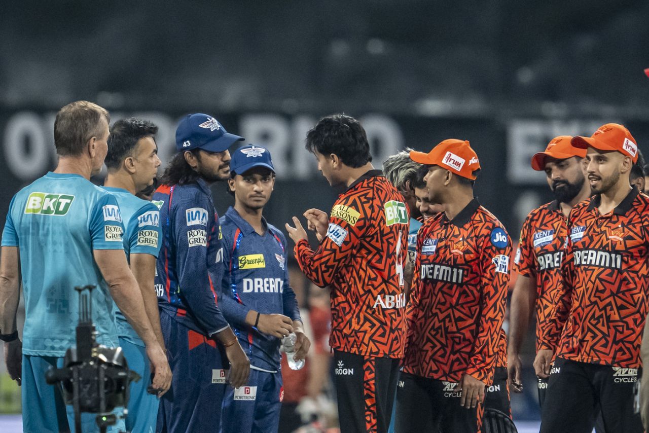 Digvesh Rathi and Abhishek Sharma talk it out after the match, Lucknow Super Giants vs Sunrisers Hyderabad, IPL 2025, Lucknow, May 19, 2025