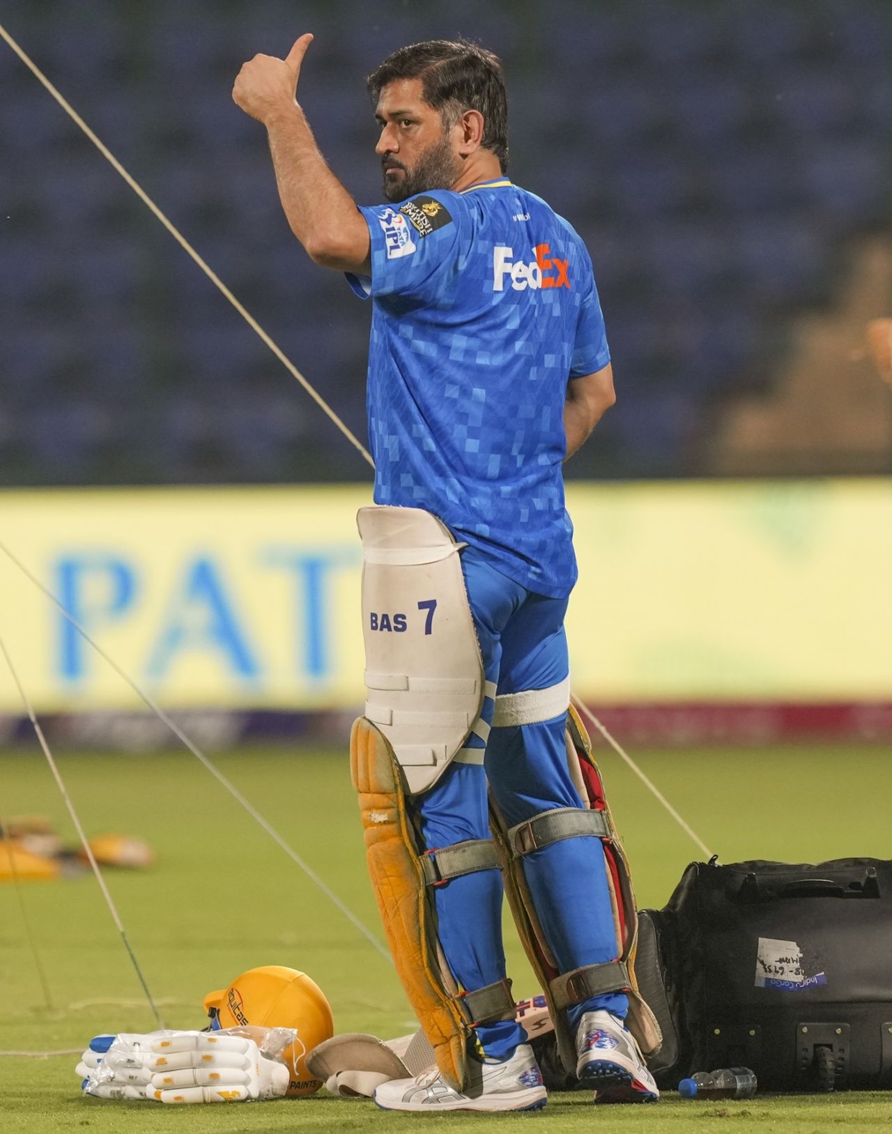 MS Dhoni gives a thumbs-up during a training session, Chennai Super Kings vs Rajasthan Royals, IPL 2025, Delhi, May 19, 2025