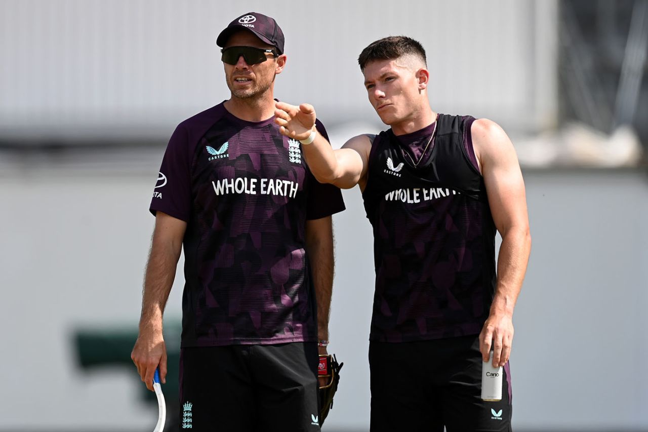 Tim Southee and Matt Potts at England net practice, England vs Zimbabwe, Trent Bridge, May 20, 2025