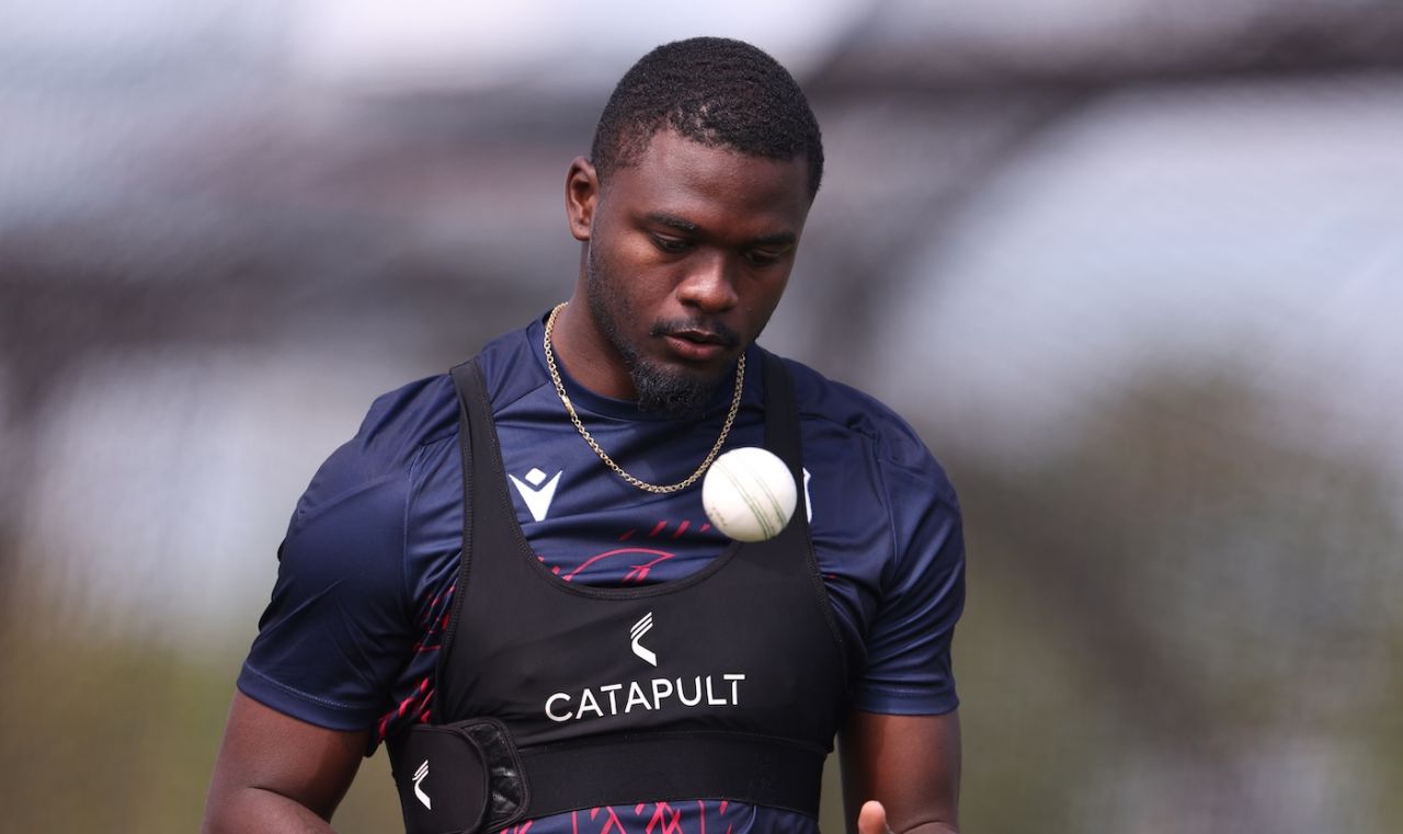 Jayden Seales gets ready to bowl in the nets, Dublin, May 20, 2025