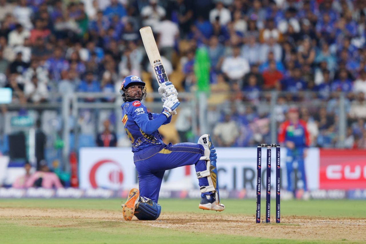 Tilak Varma innovates behind the wicket, Mumba Indians vs Delhi Capitals, IPL 2025, Mumbai, May 21, 2025