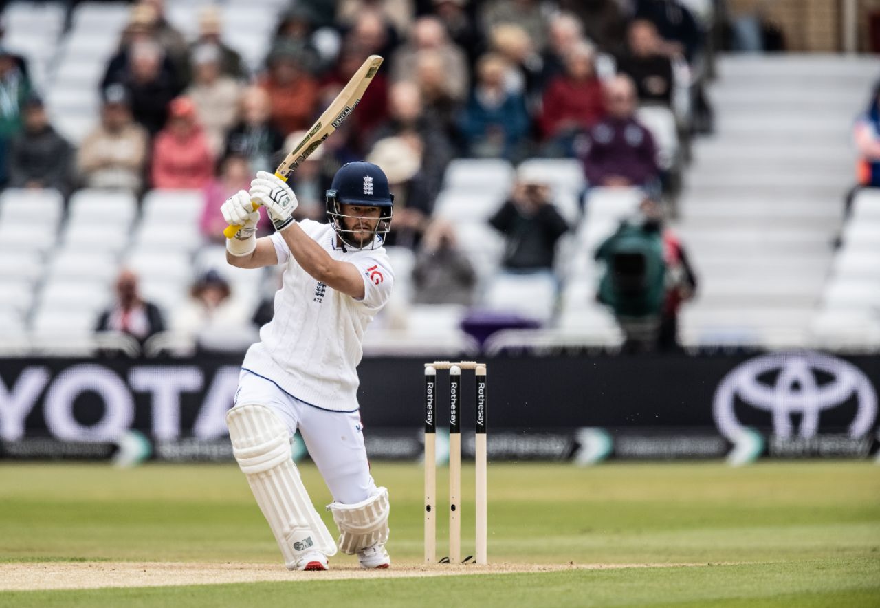 Ben Duckett drives through the covers on the first morning, England vs Zimbabwe, Trent Bridge, 1st day, May 22, 2025
