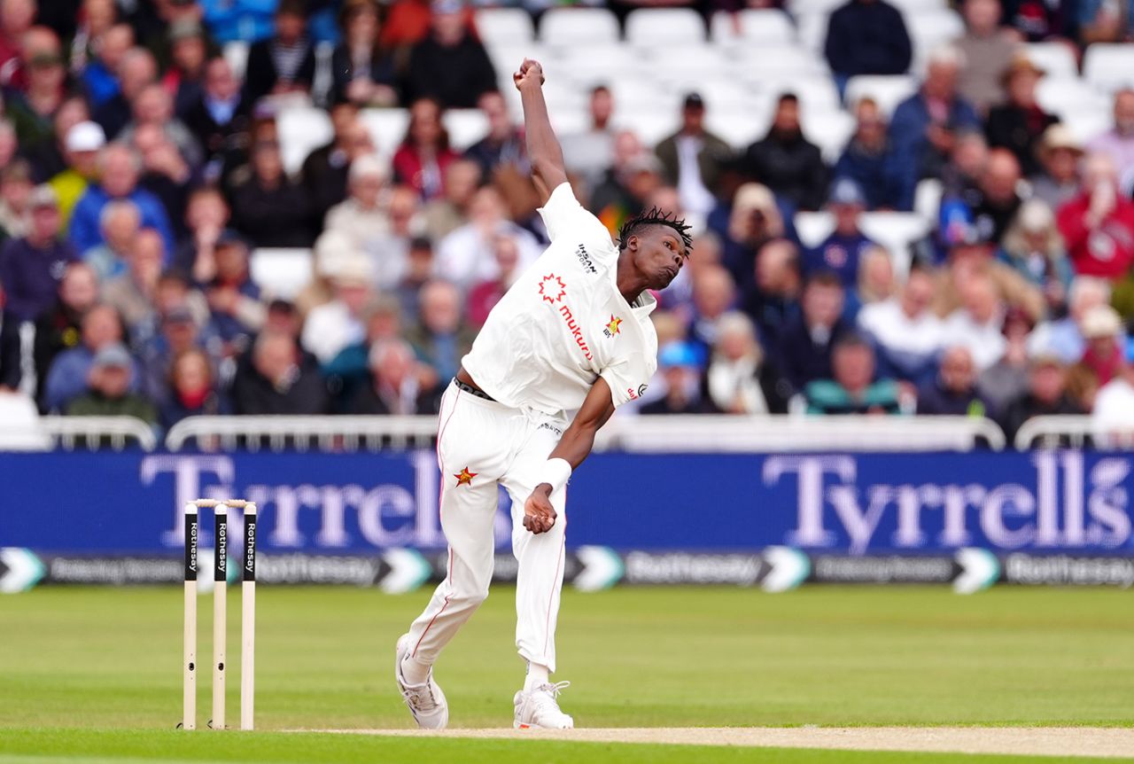 Blessing Muzarabani in his delivery stride, England vs Zimbabwe, Trent Bridge, 1st day, May 22, 2025