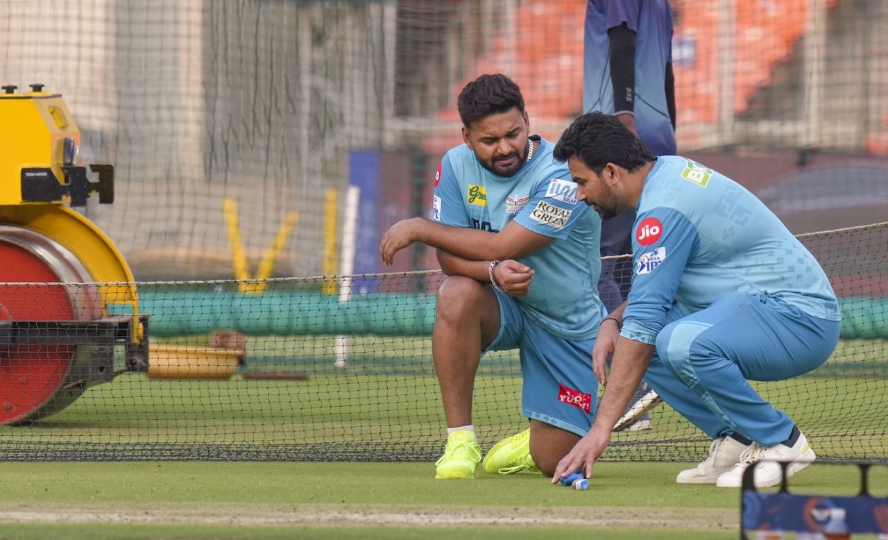 Rishabh Pant and Zaheer Khan get together for a pitch chat, IPL 2025, Ahmedabad, May 21, 2025