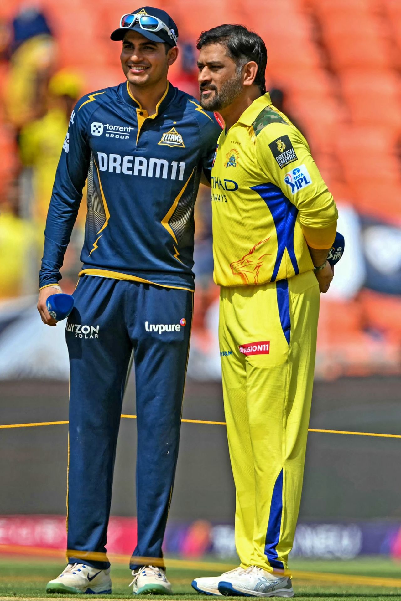 Shubman Gill and MS Dhoni at the toss, Gujarat Titans vs Chennai Super Kings, IPL, Ahmedabad, May 25, 2025
