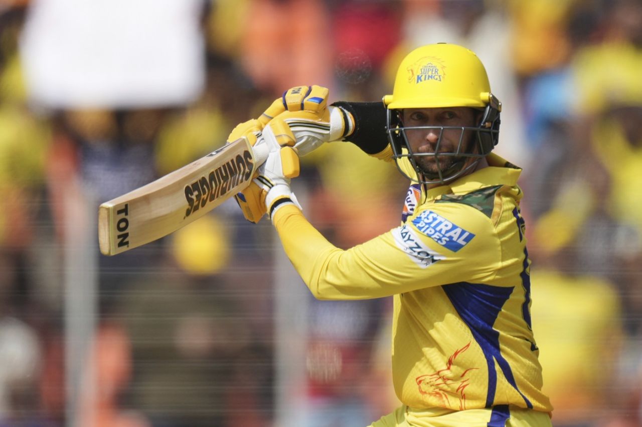 Devon Conway hits one through the off side early, Gujarat Titans vs Chennai Super Kings, IPL, Ahmedabad, May 25, 2025