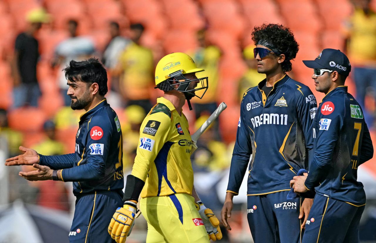 Devon Conway was bowled trying to sweep Rashid Khan, Gujarat Titans vs Chennai Super Kings, IPL, Ahmedabad, May 25, 2025