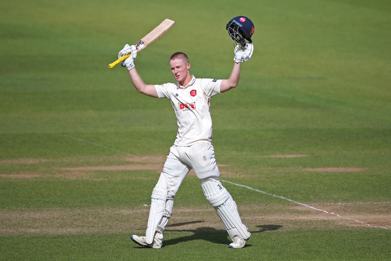 Charlie Allison celebrates his maiden first-class century, Surrey vs Essex, County Championship, Division One, Kia Oval, May 25, 2025