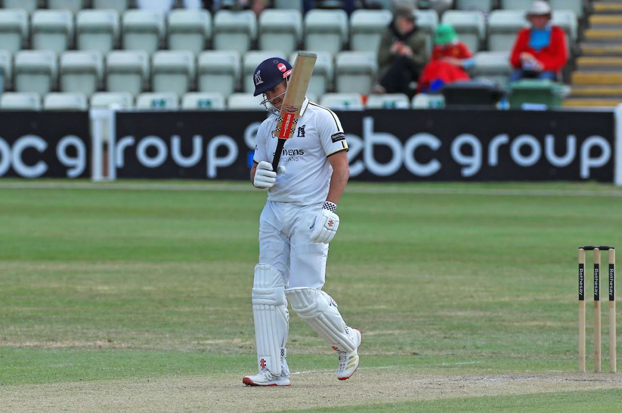 Sam Hain acknowledges his second half-century of the match, Worcestershire vs Warwickshire, County Championship, New Road, May 25, 2025