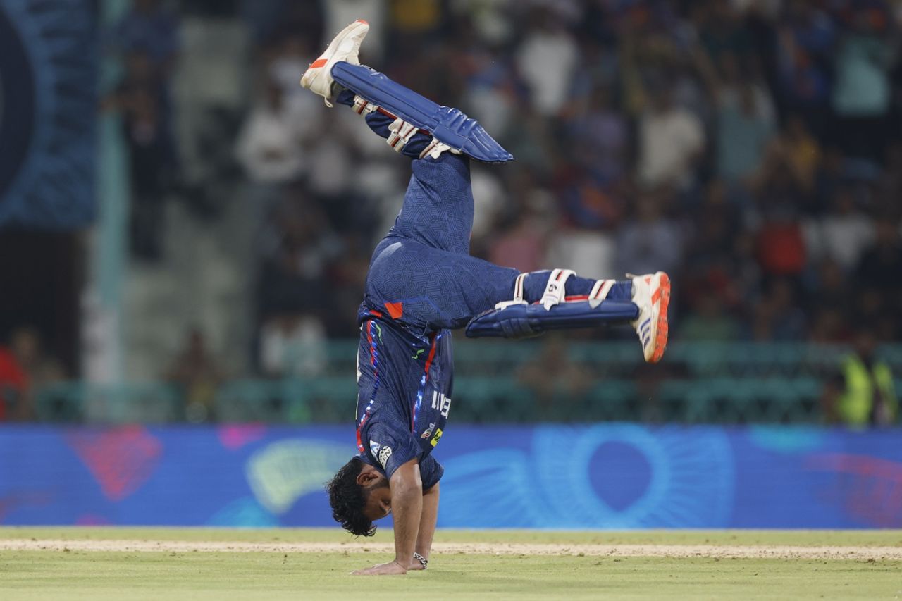 Rishabh Pant performs a frontflip to celebrate his hundred, Lucknow Super Giants vs Royal Challengers Bengaluru, IPL 2025, Lucknow, May 27, 2025