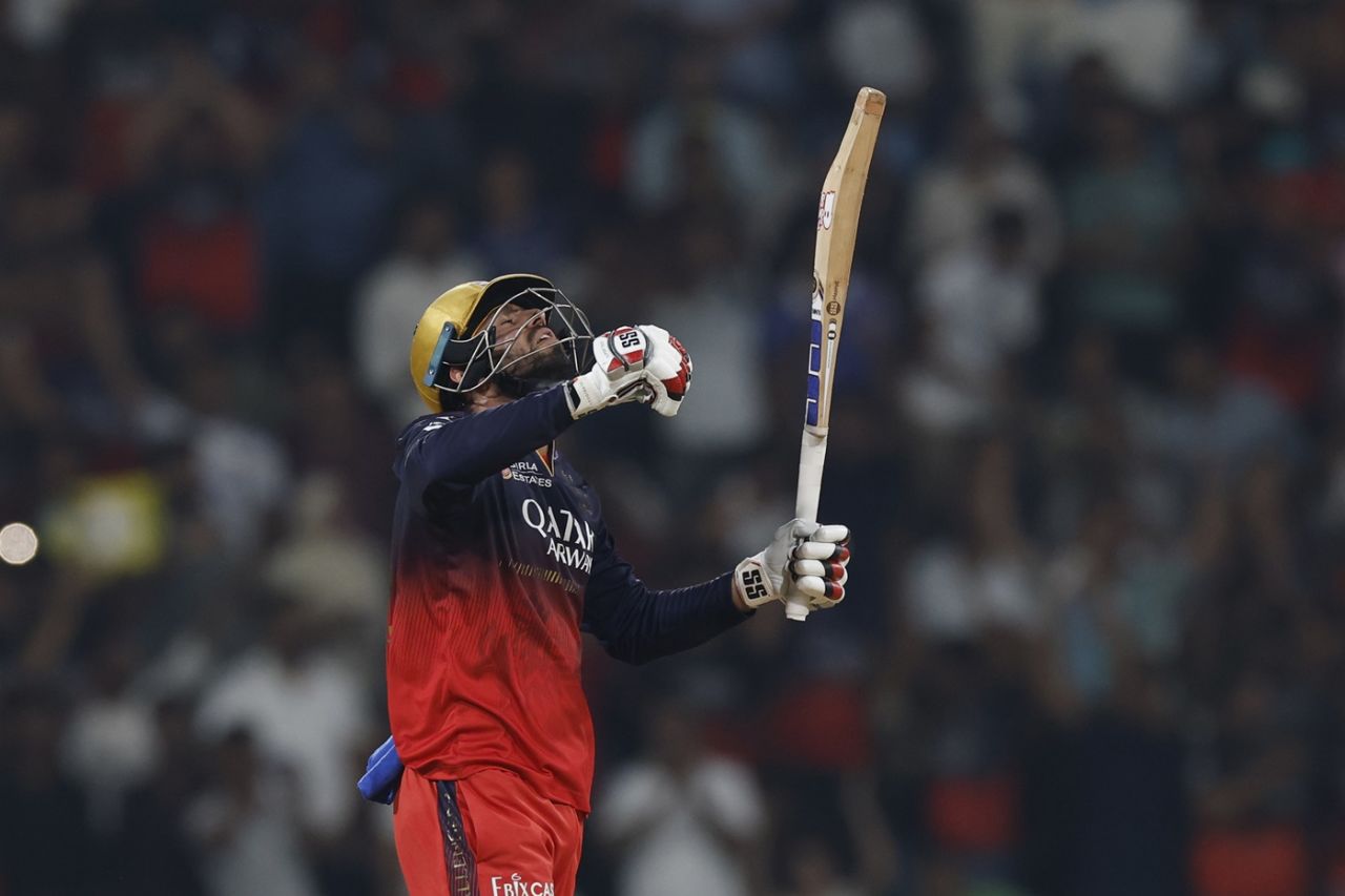 Jitesh Sharma exults after his half-century, Lucknow Super Giants vs Royal Challengers Bengaluru, IPL 2025, Lucknow, May 27, 2025