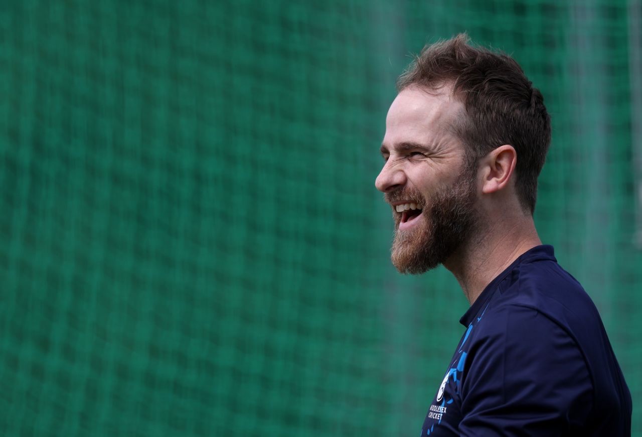 Kane Williamson is all smiles during a training session with Middlesex, London, May 28, 2025