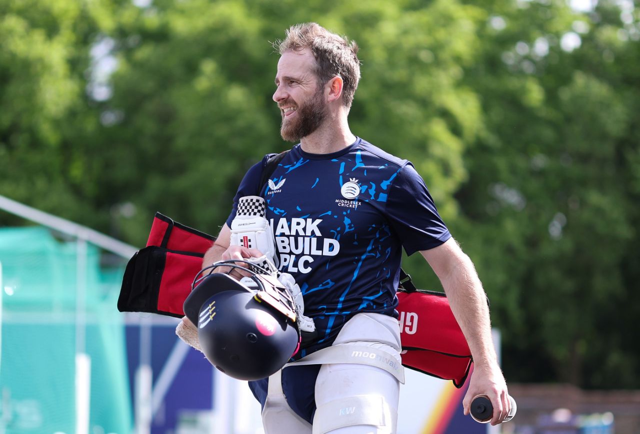 Kane Williamson heads to the nets on his first day with Middlesex, Lord's, May 28, 2025