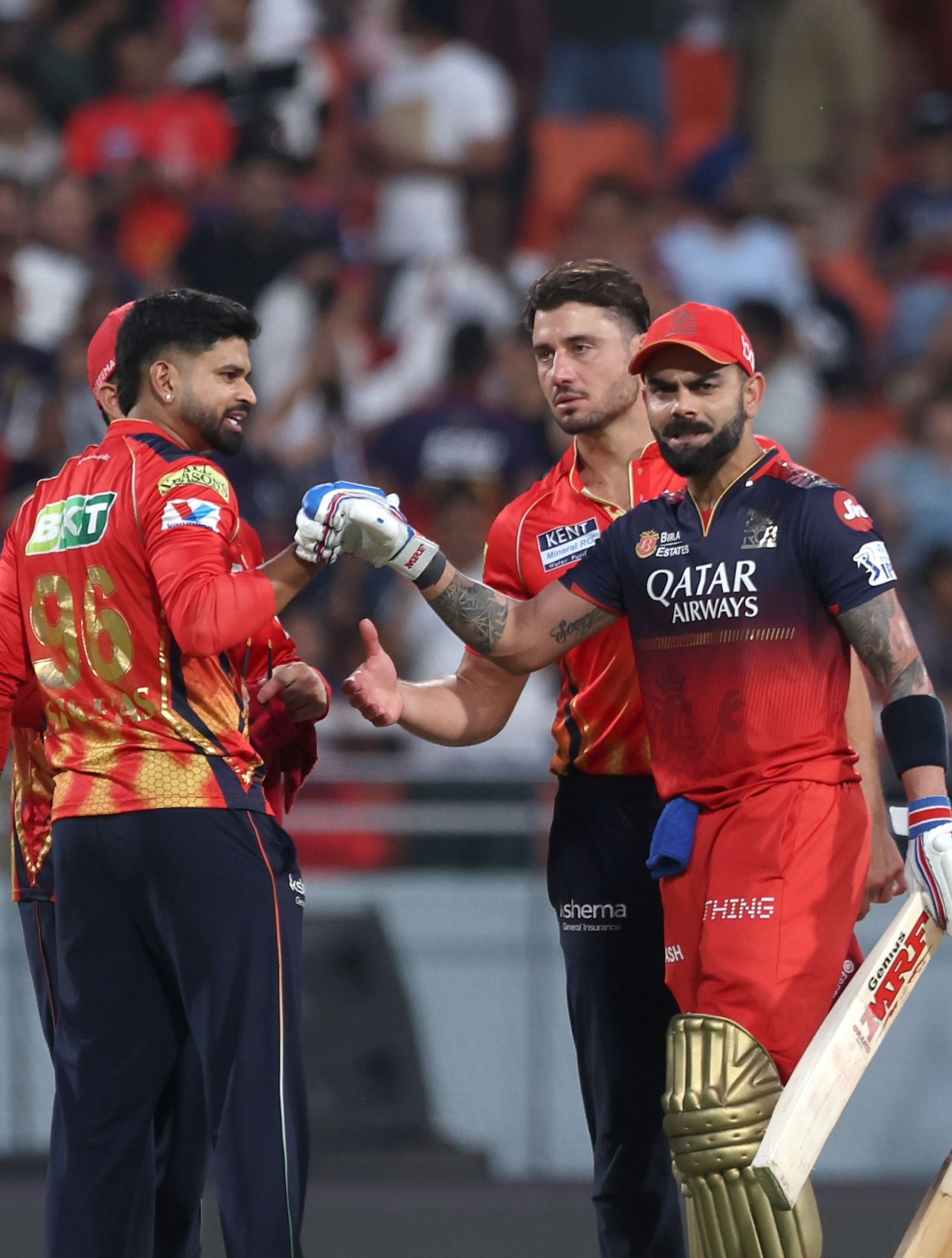 Shreyas Iyer and Virat Kohli have a word after the game, Punjab Kings vs Royal Challengers Bengaluru, IPL 2025, New Chandigarh, April 20, 2025