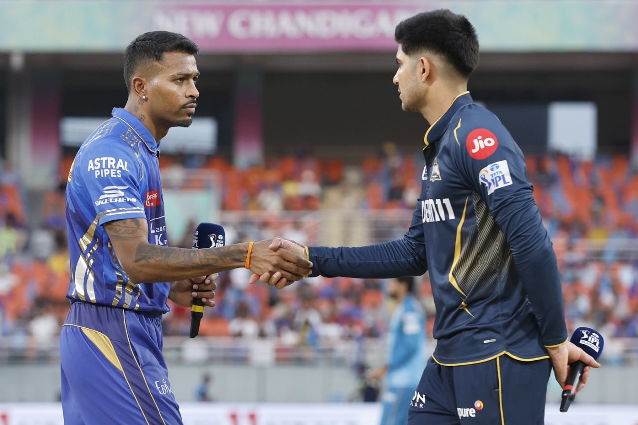 Hardik Pandya and Shubman Gill shake hands, Gujarat Titans vs Mumbai Indians, IPL 2025, Eliminator, New Chandigarh, May 30, 2025
