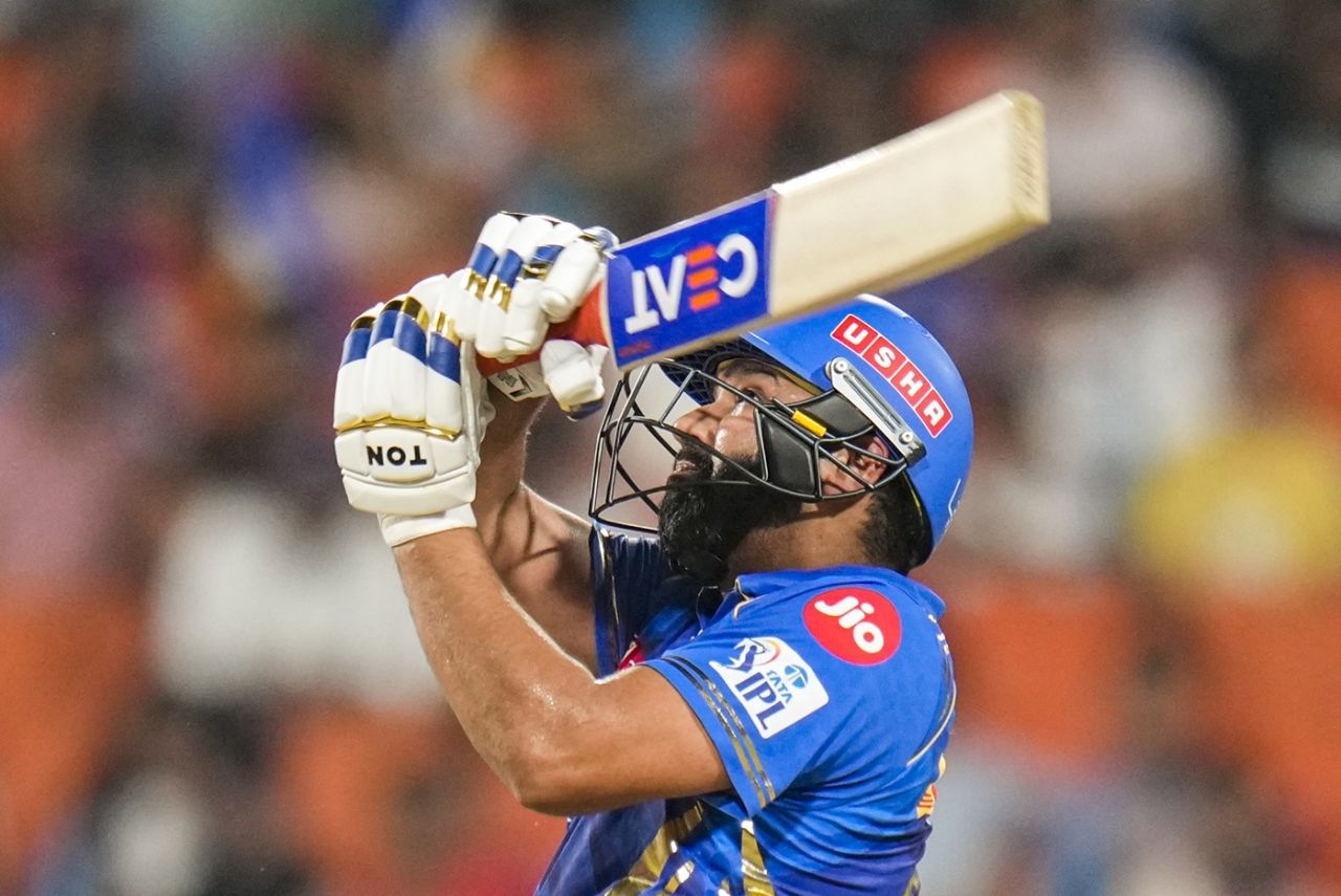 Rohit Sharma swings a six over the leg side, Gujarat Titans vs Mumbai Indians, IPL 2025, Eliminator, New Chandigarh, May 30, 2025